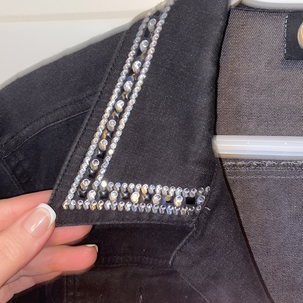 Christine Alexander Black Jean Jacket with Swarovski Crystals Collar & Sleeves